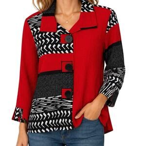 Ali Miles Medium Wearable Art Unique Abstract Artsy Blouse Shirt Top Red Black